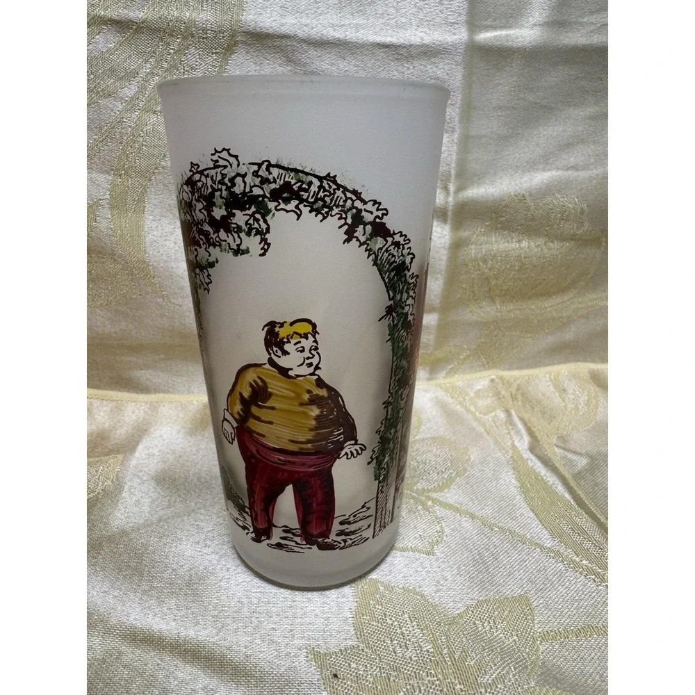 Set 5 Hazel Atlas Charles Dickens Character Frosted Glass Tumblers  5.5